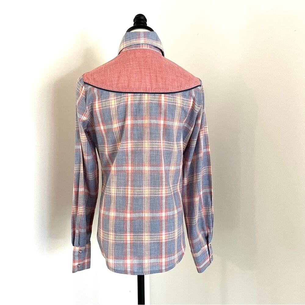 Vintage Pastel Western Pearl Snap Shirt Pink and Blue Plaid Fenton - Picture 12 of 14